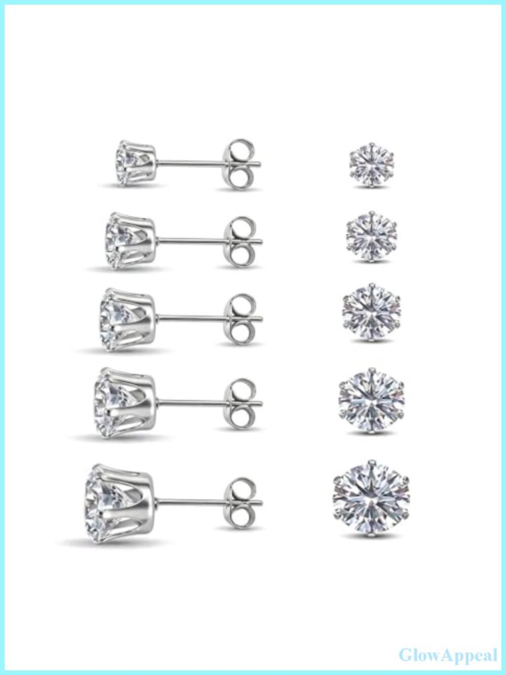 5 Pairs 316L Hypoallergenic Cubic Zirconia Stud Earrings Set for Women